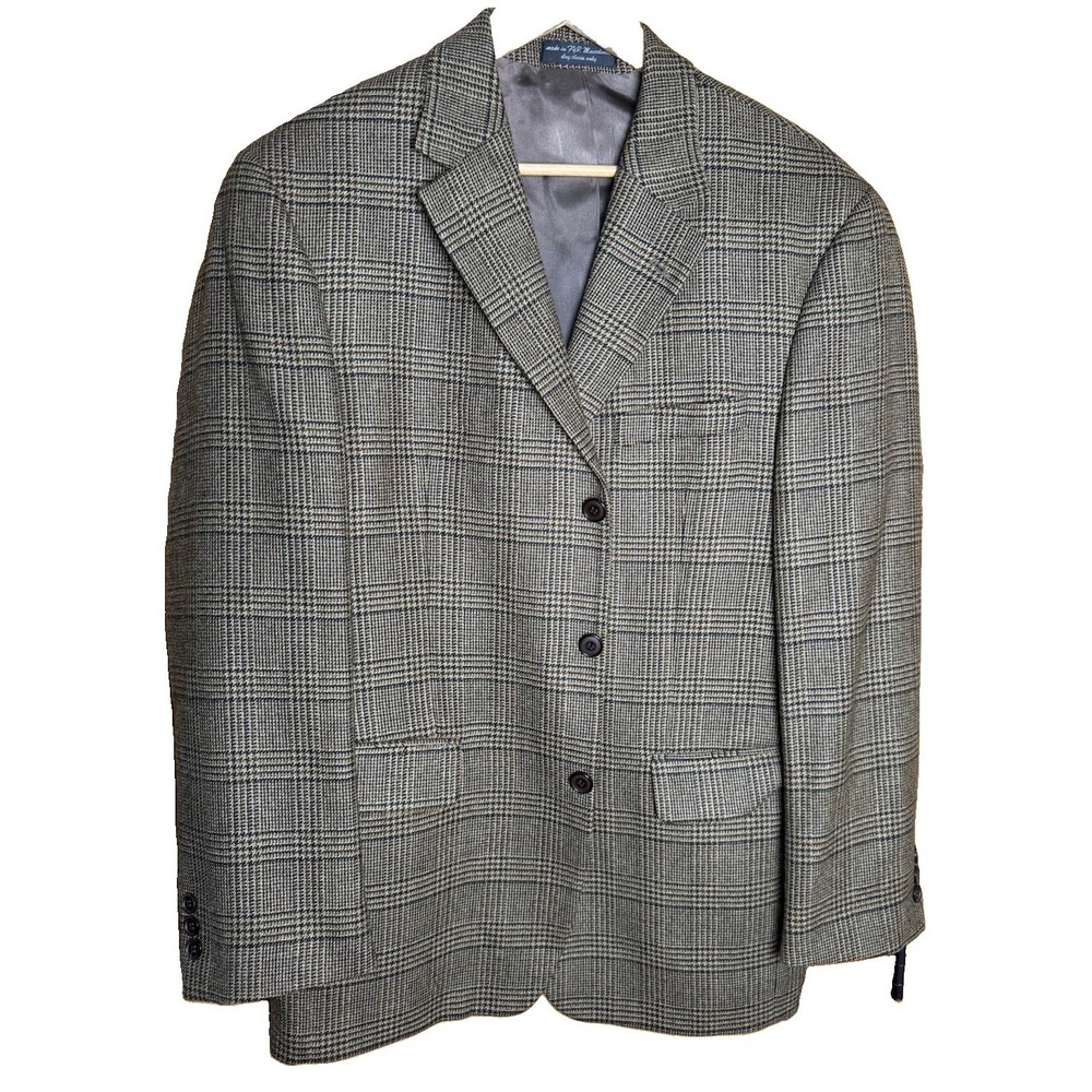 Gianfranco Ruffini Blazer Mens 40 Regular Brown Glen Plaid 100% Lambswool Italy